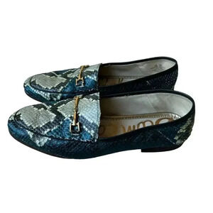 Sam Edelman Loraine blue snakeskin python print slip on loafers  flat SZ 8.5